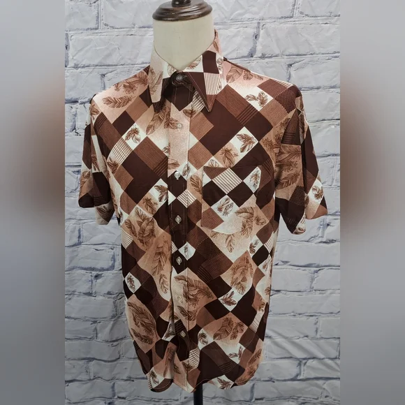 Sears Button Down Sport Shirt S/S Checkered Vintage 70s 80s Canada 16-16.5 Large - Picture 3 of 16